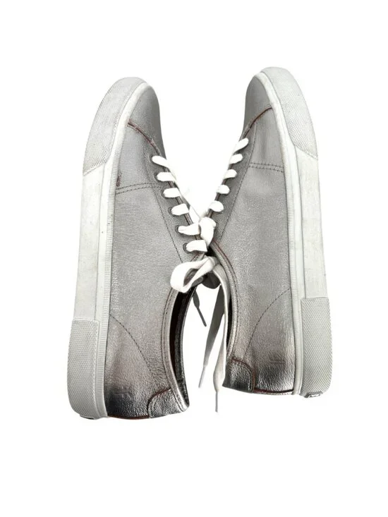 Frye Womens Gia Metallic Silver Leather Low Lace Up Sneakers Size 9.5 - Picture 4 of 11